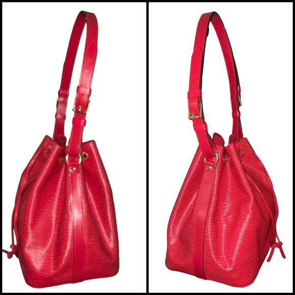 Vintage LOUIS VUITTON EPI LEATHER NOE PM Red Bucket Drawstring Shoulder Bag - Picture 4 of 15